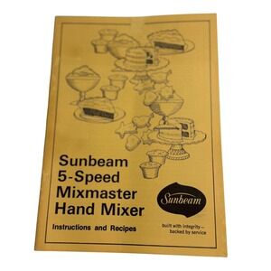 VTG Sunbeam Mixmaster Hand Mixer 5-Speed Manual Recipes Yellow Booklet 1974